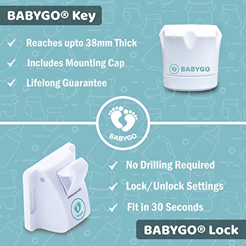 BABYGO Magnetic Child Safety Locks Cupboard, Cabinet & Drawer Lock, (10 Premium Locks, 2 Keys & 8 Free Corner Protectors) 30 Second Easy Install, No Screws, Protect Kids & Baby Proof Your Home!
