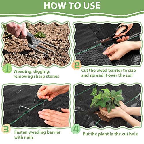 UIRWAY Weed Barrier Landscape Fabric, 4×50ft Heavy Duty 3.2oz Weed Control Barrier Landscape Fabric with 20Pcs Pegs, Weed Control Block Ground Cover Mat for Garden Weed, Patios, Farming, Driveway - Thumbnail 3