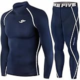 Skin Tight Compression Base Layer Long Sleeve Under Shirt & Pants Navy SET