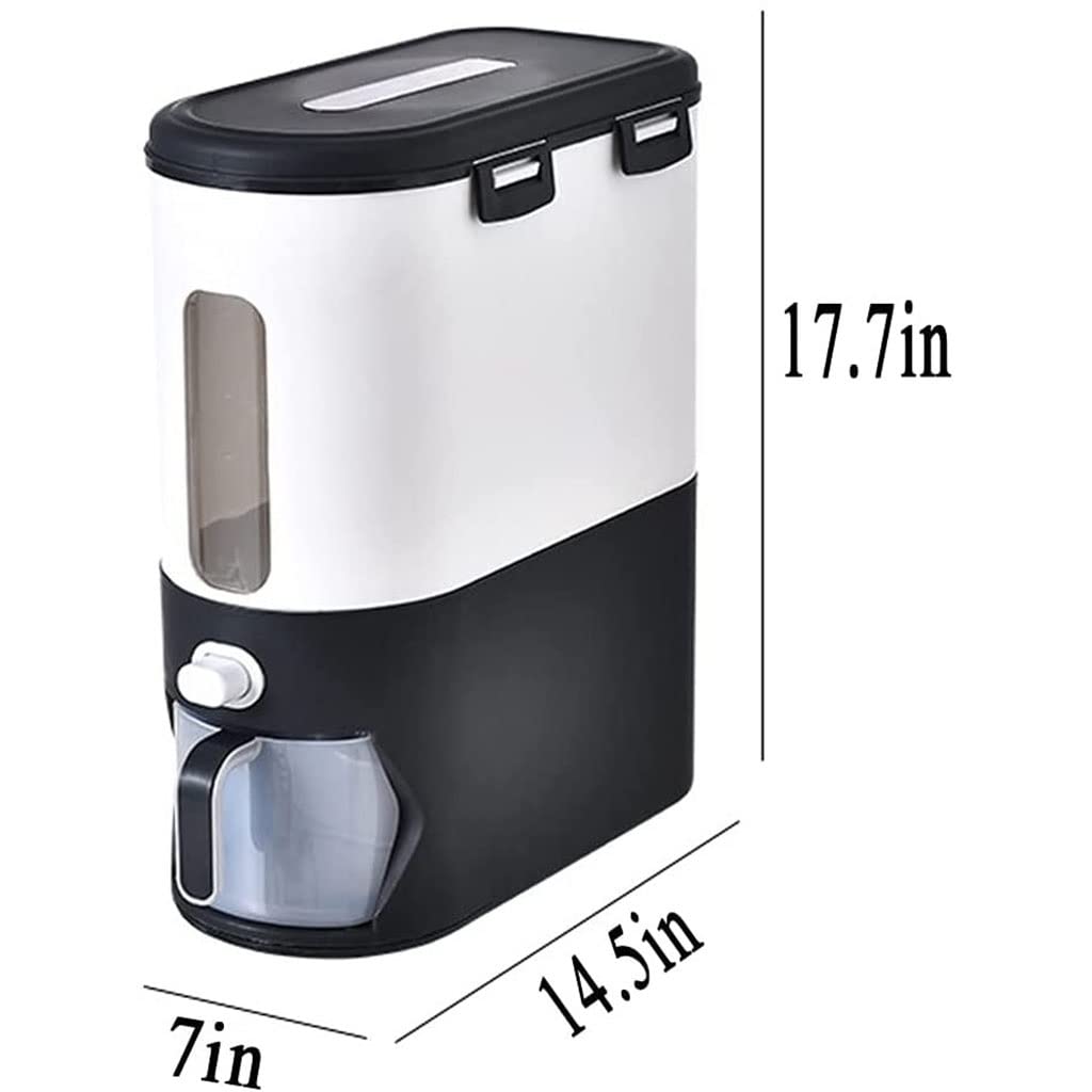 Dozownik Płatków Kukurydzianych Dozownik zbóż blat, spiżarnia ryżowa Duży Healtight Grain Dispenser Container One-Click Household Household Hermetyczny (Color : Black-15kg)