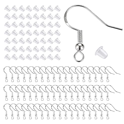 925 Sterling Silver Hypoallergenic Earring Hooks 100 Pairs for Jewelry Making Fish Hook Earrings Making Kit DIY Earring Findings Jewelry Making Supplies with 200 PCS Earring BacksChristmas Gifts