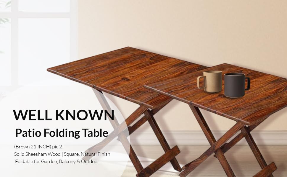 Image of WELL KNOWN Patio Foldable Coffee /Tea Center Table, Outdoor Wooden Square Portable Folding Picnic Camping, Dining Table for Balcony Living Room, Garden Bistro Side Table, Natural Brown Finish-Set of 2