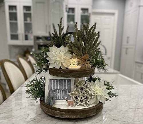 Romolive 2 Tiered Serving Tray Stand Decor Light Grey Tiered Trays Wood For Food Housewarming Gifts Rustic Decorative Trays Kitchen Trays Set Give Leather Tray #TOP1