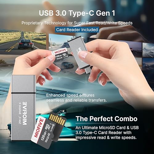 Tarjeta Micro SD 128GB Miofive con Lector USB C para Grabar Video 4K en Dashcam 3