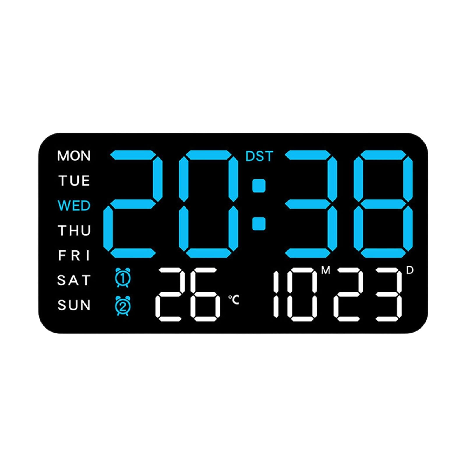 Jazuaiao Large LED Screen Electronic Digital Alarm Clock with Date Temperature Reading and Adjustable Brightness Battery Operated Bedsides Clock