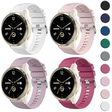 Meliya Pulseiras de silicone de 18 mm para smartwatch Garmin Venu 3S/Vivoactive 4S/Venu 2S/Vivomove 3S, Forerunner 255S/265S (violeta/rosa/branco/vinho)