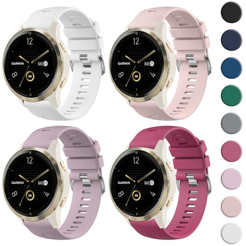 18mm Strap for Garmin Venu 4S /3S /2S /Vivoactive 4S/ Vivomove 3S 4Pack Quick Release Sport Breathable Silicone Replacement Wristband for Forerunner 255S/ 255S Music/ 265S