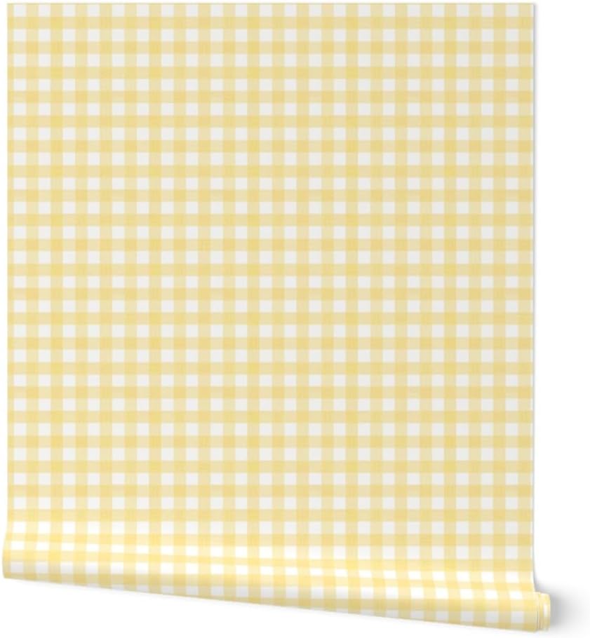 Peel & Stick Wallpaper Swatch - Yellow Bright Gingham Lemon Country Cottagecore Picnic Custom Removable Wallpaper by Spoonflower