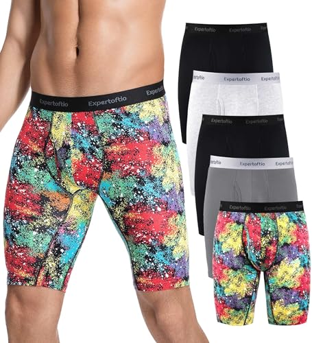 Expertoftio Boxershorts Herren Baumwolle Lang 9-Zoll Unterhosen Männer Lange Bein Pack Unterwäsche mit Eingriff Sport