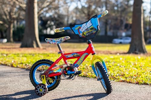 Image of Dynacraft Hot Wheels BMX Bike for Boys, 12-18 Inch Kids Bike, Ages 3-9, Rev Grip Handlebar Feature, Red & Black