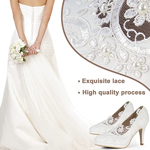 Women’s High Heels for Wedding Clear Lace Pearls Closed Toe Solid Classics Pumps for Bride4