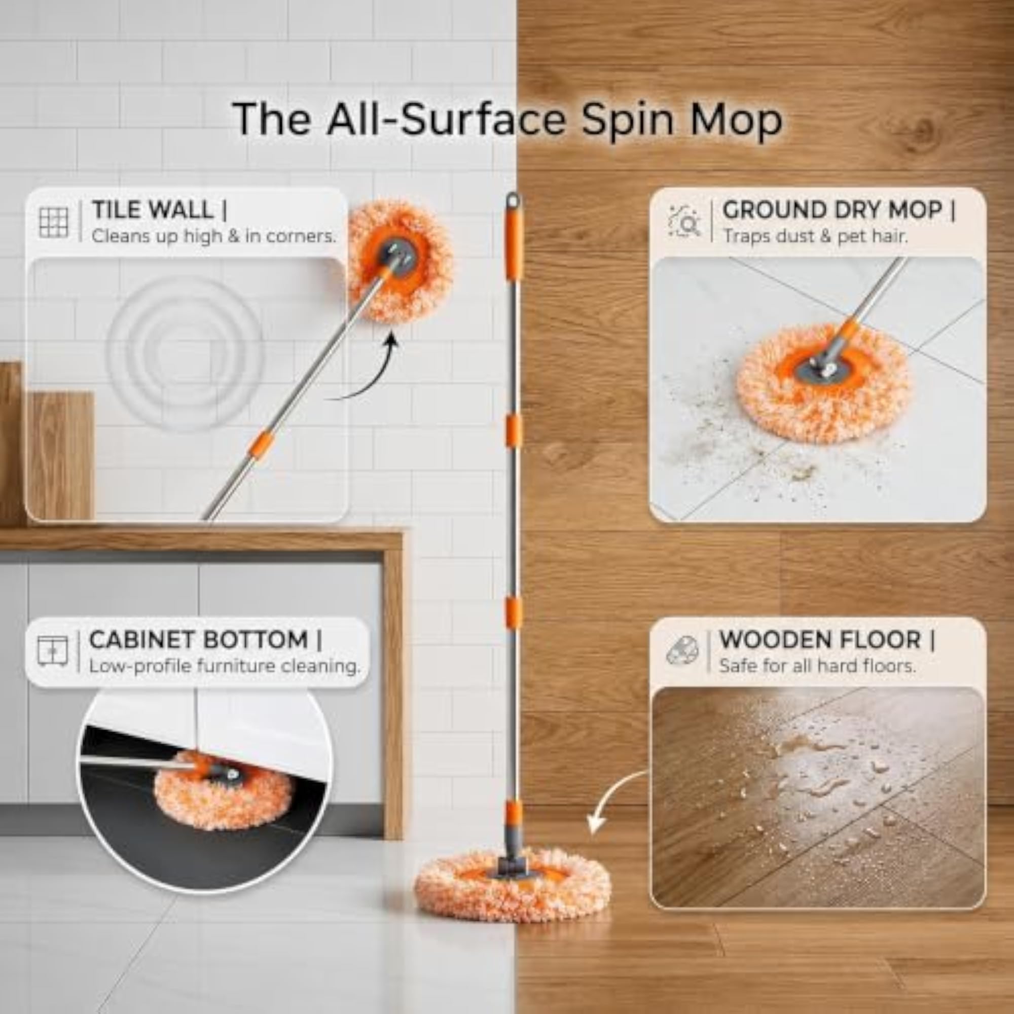 Bathroom Cleaning Brush with Long Handle and Wiper