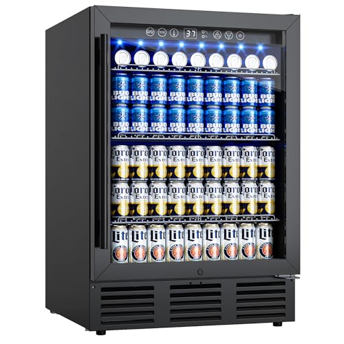 ICEVIVAL 24 Inch Beverage Refrigerator, 180 Cans Under Counter Beverage Fridge with Glass Door, LED Light, Built-in or Freestanding Beer Fridge for Soda, Water, Wine - Home, Bar or Office