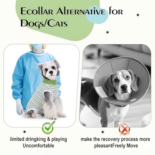 Image of Dog Surgery Recovery Suits, Sleeveless Dog Recovery Suit Female, E-Collar & Cone Alternative Surgical Suit for Small and Medium Dogs After Surgery, Striped Dog Onesie Pajamas