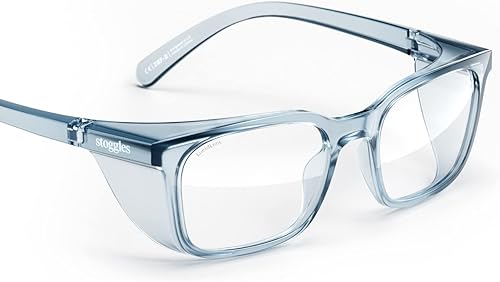 Miniatura 10 de Stoggles Lentes de seguridad con certificación Rectangular Z87.1, luz azul, lente de bloqueo UV, escudo superior y lateral, antivaho y elegantes
