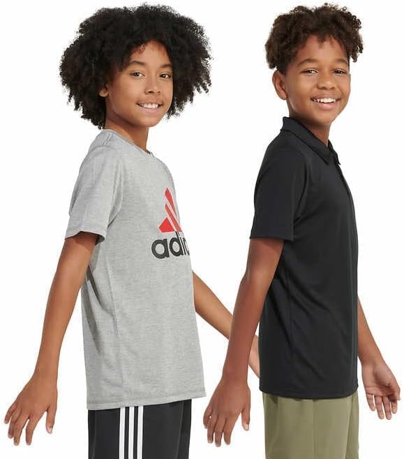 Adidas Boys' Active Shirts, 2 Pack, Polo and T-Shirt (US, Alpha, Large, Regular, Black/Gray)2