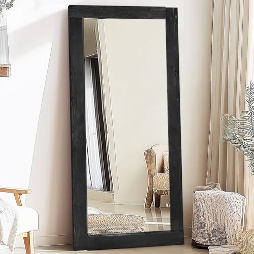 Image of 71x32in Full Length Mirror, Solid Wood Convex Frame, Black