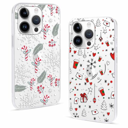 2 Pezzi Natale Cover per iPhone 14 Pro 6.1Cover con Cervo Babbo Regali Fiocco di neve di Natalizie Carino Pupazzo di neve di Christmas Regalo Antiurto Protezione Case donna