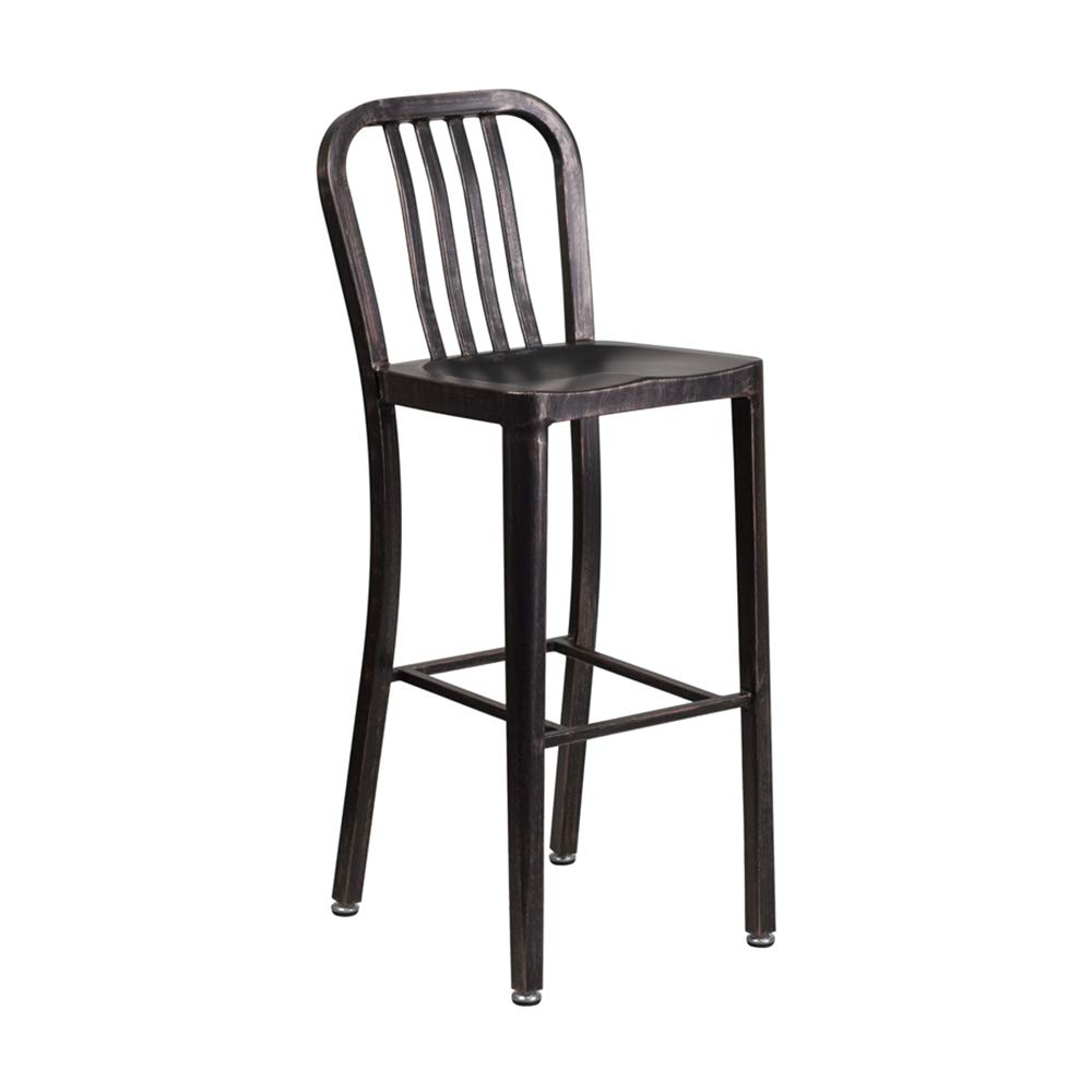 Offex Modern Home Decorative Furniture Black-Antique Gold Metal Indoor-Outdoor Barstool with Vertical Slat Back