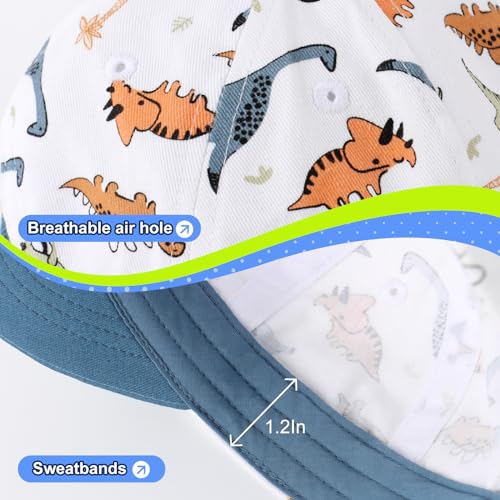 Image of Duoyeree Toddler Baby Baseball Snapback hat Infant Baseball Cap Polyester | 0-24m,cute dinosaur print,UPF50+,Summer baseball cap for baby boys, soft brim to block the sun and protect the eyes