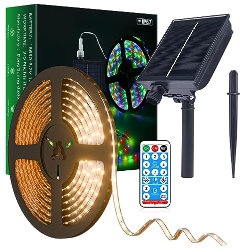 MIWATT IP67 Solar 5M LED Streifen Außen, Warmweiß LED Strip 280 LEDs, Solar LED Streifen,Warmweißes LED Lichter für Gartenbäume Zuhause Weihnachten Urlaub Terrasse Partydekoration