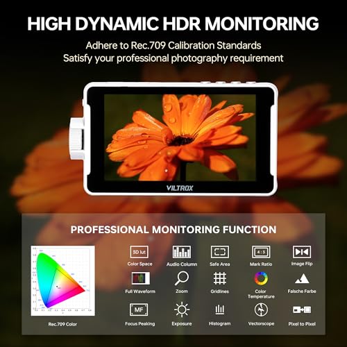 Image of VILTROX DC-V1 5.5 inch Touchscreen Camera Field Monitor DSLR Monitor with 3D LUT Waveform 400Nits 160 Wide View Angle 1920X1080 IPS 4K HDMI Loop in /Out Video Peaking Focus Assist, Battery /Sunshade Hood