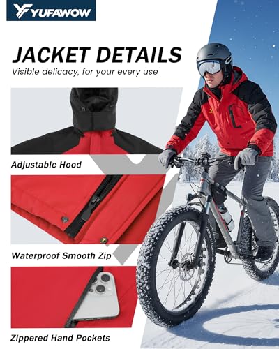Image of Yufawow Men's Ski Jacket Waterproof Warm Snowboard Jacket Insulated Winter Coat for Outdoor Cold Weather Sports Work