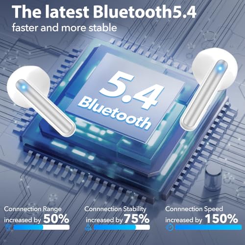 Image of Bluetooth Earbuds Wireless Headphones, 60H Deep Bass Ear Buds with 4 Noise Cancelling Microphone, IP5 Waterproof Earphones for iPhone Android Sports audifonos Bluetooth inalambricos (Ivory)