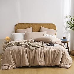 Funda Nordica Marron Gezu Ropa de cama de 135 x 200 cm, color marrón, de algodón liso, no necesita planchado, transpirable, agradable, algodón lavado, funda nórdica de lujo, funda de almohada de satén de algodón