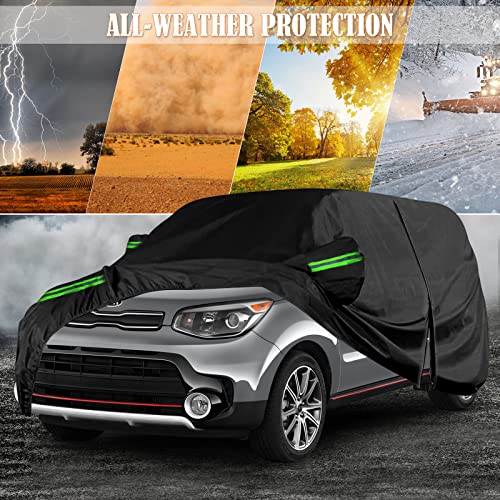 Image of Waterproof Car Covers Replace for 2009-2025 Kia Soul, 6 Layers All Weather Custom-fit Car Cover with Zipper Door & Windproof Bands for Snow Rain Dust Hail Protection