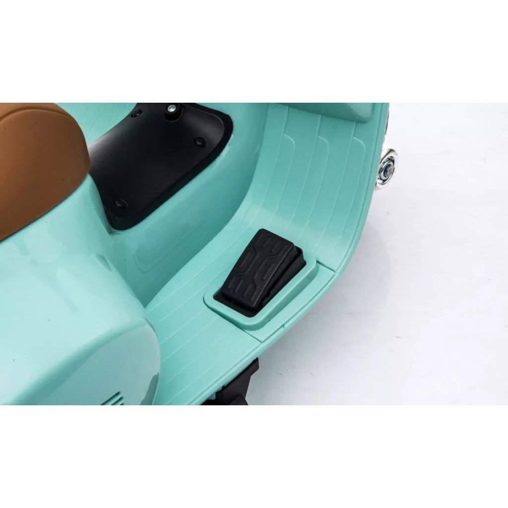 Mondial Toys Moto Elettrica Scooter per Bambini Mini Vespa GTS Piaggio 6V con Schienale Sedile in Pelle Luci Suoni Verde Tiffany