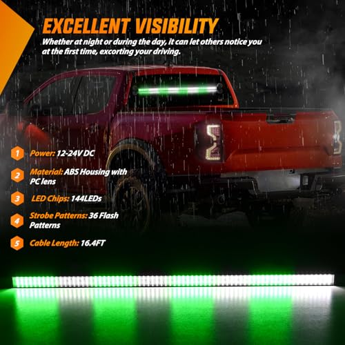 Image of Nilight 144LED Traffic Advisor Strobe Light Bar with Controller Green White | Emergency Warning Lights Hazard Interior Front /Rear Windshield Flashing for Cars Plow Trucks Construction Vehicles