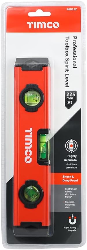 Timco - Toolbox Spirit Level - Aluminium (Size 225mm - 1 Each)