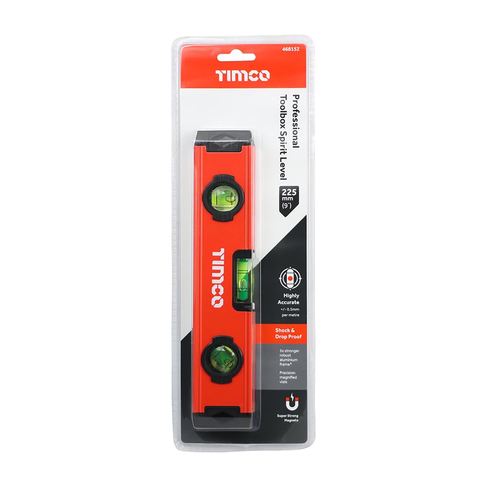 TIMCO - Toolbox Spirit Level - Aluminium (Size 225mm - 1 Each), Red - Image 2