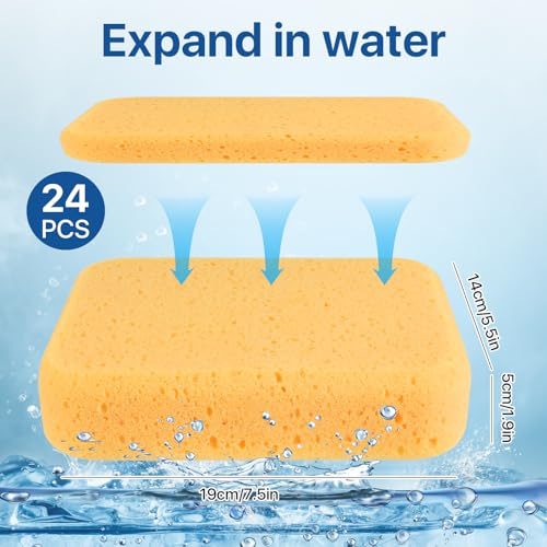 Image of 24 Pcs Large Cleaning Sponge, 7.5 x 5.5 x 1.9 Inch Grout Sponge, Yellow Car Wash Sponge, Multipurpose Large Sponges for Cleaning Kitchen, Window, Car, Bicycle
