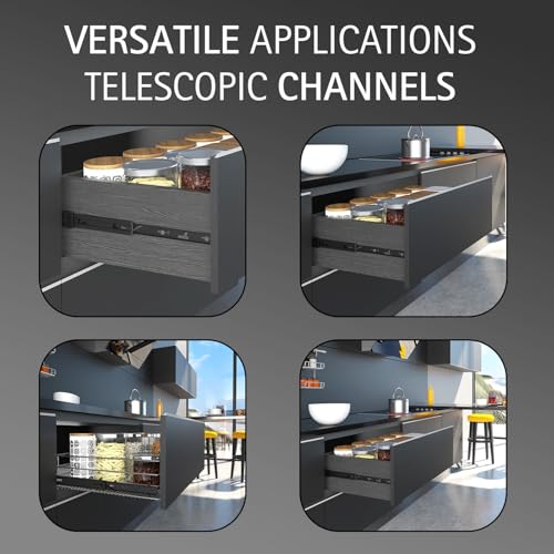 Image of Hettich Telescopic Ball Bearing Channel KA 5632 /650mm | Black Finish Drawer Channel for Home, Kitchen & Wardrobe | Load Bearing Capacity 45 kg | 100% Extension, Galvanised Steel (2 Pcs)