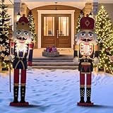 Aombzzj Solar Christmas Nutcracker Garden Decorative Lights Yard Stakes Outdoor 2Packs of 45.28In Nutcracker Soldier Standing for Driveway Door Garden Yard Lawn