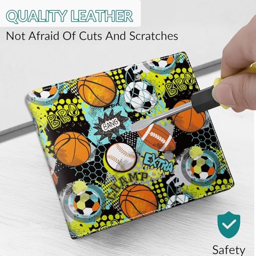 Image of Wallet for Boys Soccer Leather Wallets Credit Id Card Cash Holder Black Rfid Blocking Zipper Cute Cool Funny Aesthetic Wallets With Coin Pocket Id Window Teen Wallets for Boys Teenager Wallet