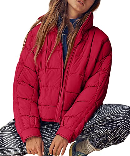 GeGekoko Women's Lightweight Oversized Long Sleeve Zip Water Resistant Packable Puffer Jacket Warm Short Winter Coat2