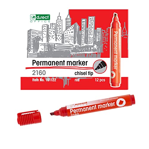 D.RECT - Rotulador permanente 2160 CT | Resistente al agua y secado rápido | Para muchas superficies | Tinta segura | Rojo - 12 unidades