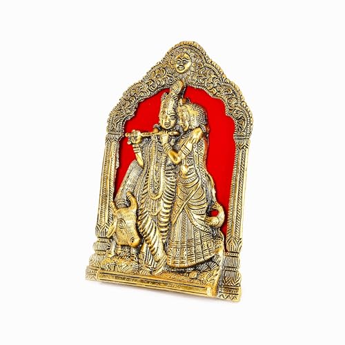 Image of KridayKraft Radha Krishna with Cow on Thin Metal Frame with an antique finish so looks very beautiful and use for Table&Wall Hanging Decorative home&office,Gift Anniversaries,Birthday,New Year Gifts..