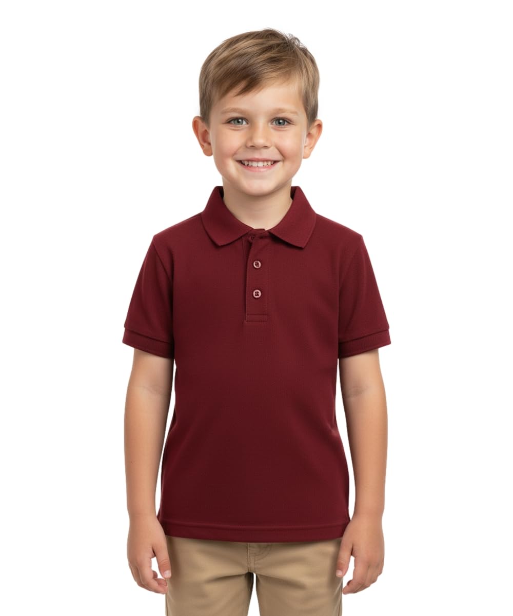 unik Boy's Premium Quality Pique Polo Uniform Shirt Short Sleeve White Sky Blue Navy Hunter Green Burgundy Black Red