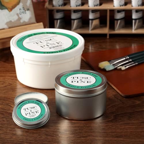 Image of Tusc & Pine The Artists' Brush Soap - 4 Pack, 24oz Plant-Based Brush Cleaner, Oil, Acrylic, Watercolor Paint - Nourishes Bristles; Made in North Carolina; Alkali Soap, Gentle Pine Fragrance
