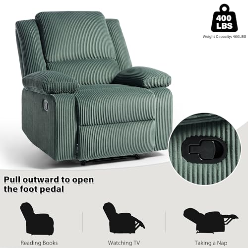 Sillón reclinable tapizado de pana verde miniatura 6