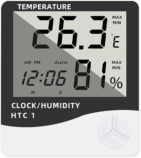 AERYS HTC-1 Digital Hygrometer Thermo-Meter Humidity Meter with Alarm Clock LCD Display (HTC1)
