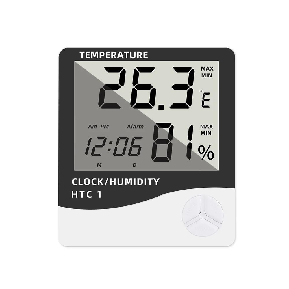 CBK HTC-1 Digital Hygrometer Thermometer Humidity Meter With Clock LCD Display-image-43