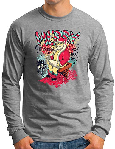 T-shirt manches longues homme Hate Christmas haut gris imprimé rigolo taille S au 4XL