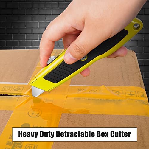 Image of DIYSELF 2 Pack Box Cutters, Razor Knife Utility Cardboard Cutter, Heavy Duty Utility Knife Retractable, Secure Locking, Aluminum Box Cutter Shell, for Home, Office, School, Warehouse (Yellow)