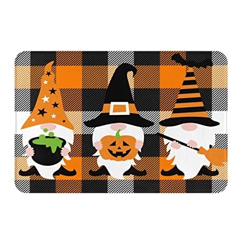 Bath Mat Halloween Gnomes Buffalo Check Plaid for Bathroom Shower Rug Memory Foam Non Slip Floor Small Carpet Soft Light Absorbent Washable Home Hotel Decor 15.7 X 23.6 inch Cover