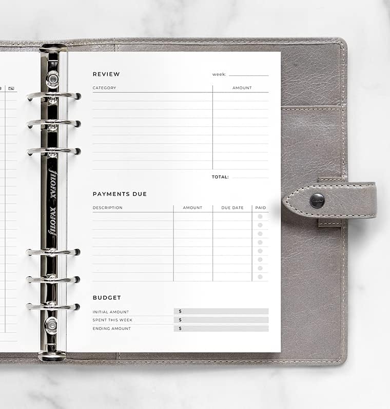 Filofax A5 Organiser Expense Tracker Refill, White